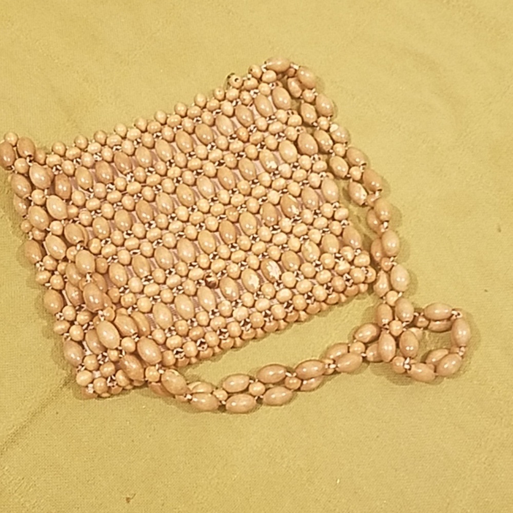 Vintage 60s Wood Bead Cross Body Purse